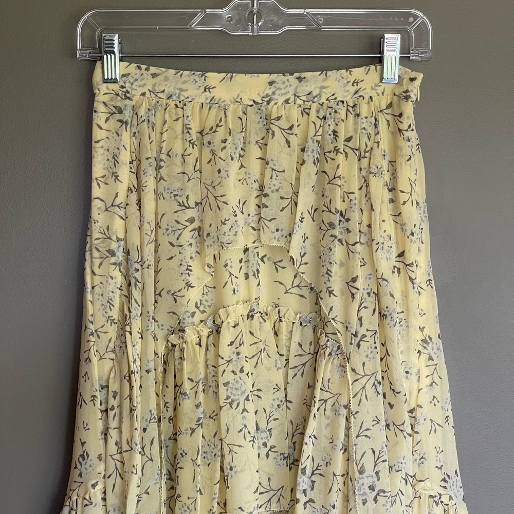 Ulla Johnson Marilyn Ruffled Silk Georgette Skirt in Acacia Floral Yellow Runway - Picture 6 of 12
